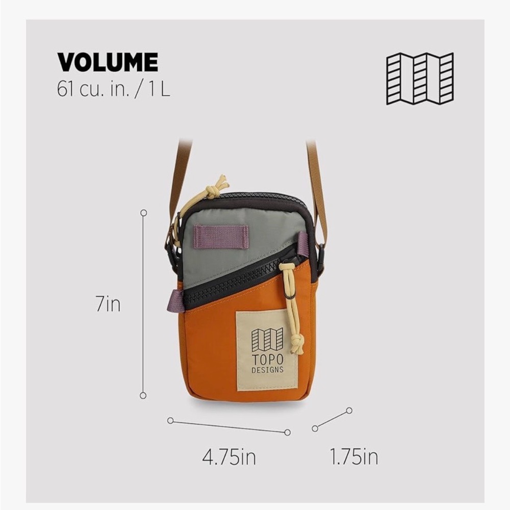 🌄 Topo Designs Mini Shoulder Bag — Beetle/Spice Colorblock Crossbody - Picture 2 of 9